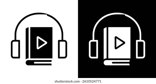 Audiobook icons vector set in solid flat style