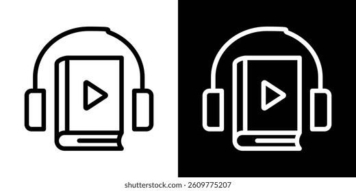 Audiobook icons vector set in stroke line style