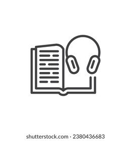Icono de línea de audiolibro. signo de estilo lineal para concepto móvil y diseño web. Icono vectorial de contorno del libro y los auriculares. Símbolo, ilustración del logotipo. Gráficos vectoriales