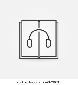 Audiobook line icon. Vector open book with headphones outline symbol or design element