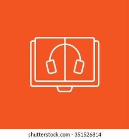 Audiobook-Line-Symbol für Web-, Mobil- und Infografiken. Vektorweißes Symbol einzeln auf rotem Hintergrund.