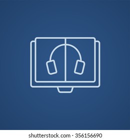 Audiobook-Line-Symbol für Web-, Mobil- und Infografiken. Vektorhellblaue Symbol einzeln auf blauem Hintergrund.