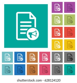 Audiobook multi colored flat icons on plain square backgrounds. Included white and darker icon variations for hover or active effects.