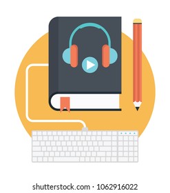 
Audiobook with online learning concept flat icon
