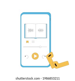 Audiobook. Teléfono con aplicación educativa. Ilustración vectorial.