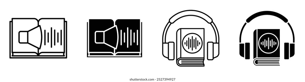 Conjunto de iconos de audiolibro y lectura