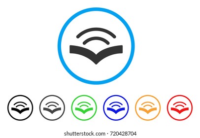 Audiobook rounded icon. Style is a flat audiobook grey symbol inside light blue circle with black, gray, green, blue, red, orange versions. Vector designed for web and software interfaces.