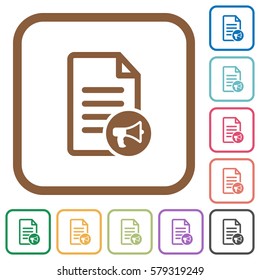 Audiobook simple icons in color rounded square frames on white background