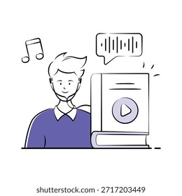 Audiolibro Estudiante Escuchando Aprender Ilustración de Audio
