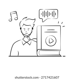 Audiolibro Estudiante Escuchando Aprender Ilustración de Audio