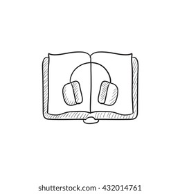 Audiobook vector sketch icon isolated on background. Hand drawn Audiobook icon. Audiobook sketch icon for infographic, website or app.