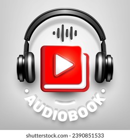 Audiobooks logo, Audiobook online learning 3d app logo, Illustration vector