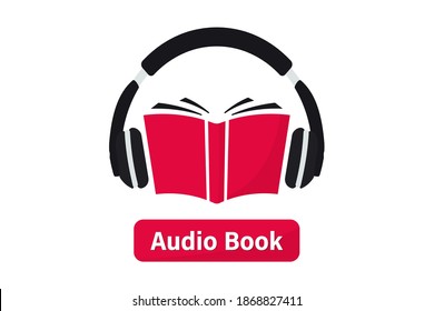 Audiobooks logo. Listen literature, e-books in audio format. Books online mobile application flat icon. Online audiobook with headphones, distance education e-learning. Podcast, Webinar, Tutorial