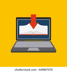 Audiobooks and online learning concept represented by book and laptop icon. Colorfull and flat illustration. 