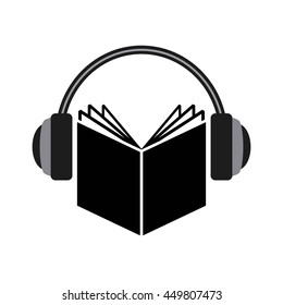 Audiobooks and online learning concept represented by book and headphone icon. Isolated and flat illustration. 