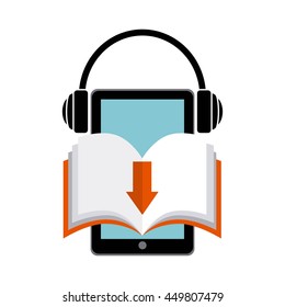 Audiobooks and online learning concept represented by book and headphone icon. Colorfull and flat illustration. 