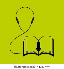 Audiobooks and online learning concept represented by book and headphone icon. Colorfull and flat illustration. 