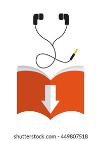 Audiobooks and online learning concept represented by book and headphone icon. Colorfull and flat illustration. 