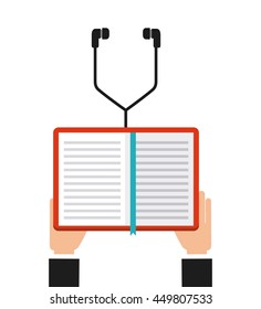 Audiobooks and online learning concept represented by book and headphone icon. Colorfull and flat illustration. 
