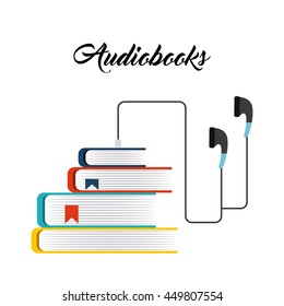 Audiobooks and online learning concept represented by book and headphone icon. Colorfull and flat illustration. 