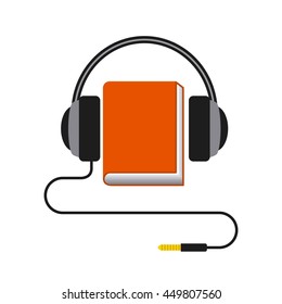 Audiobooks and online learning concept represented by book and headphone icon. Colorfull and flat illustration. 