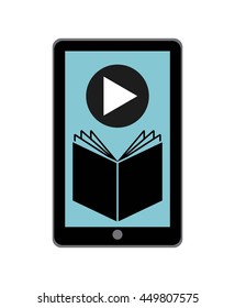 Audiobooks and online learning concept represented by book and smartphone icon. Colorfull and flat illustration. 