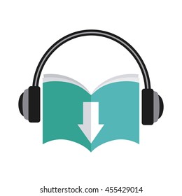 Audiobooks and online learning concept represented by book and headphone icon. Colorfull and flat illustration. 