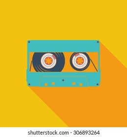 Audiocassette icon. Flat vector related icon with long shadow for web and mobile applications. It can be used as - logo, pictogram, icon, infographic element. Vector Illustration.