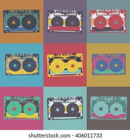 Audiocassette Retro Popart Music Seamless Background.