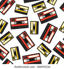 Audiocassette seamless pattern. Vector Illustration