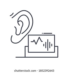 Audiogram examination icon, linear isolated illustration, thin line vector, web design sign, outline concept symbol with editable stroke on white background.