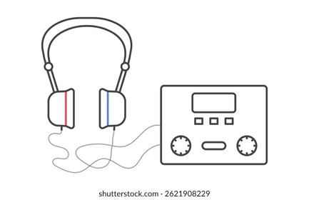 Ilustración del audiómetro. Dispositivo electroacústico para medir con precisión la agudeza auditiva. Vector