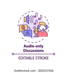 Audio-only discussions concept icon. Virtual event for networking idea thin line illustration. Audio rooms. Engaging in conversations. Vector isolated outline RGB color drawing. Editable stroke