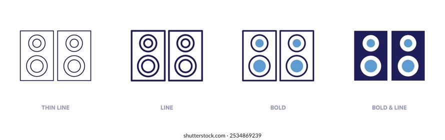 Audiosystem icon in 4 different styles. Thin Line, Line, Bold, and Bold Line. Duotone style. Editable stroke.