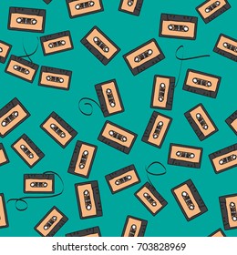 Audiotape cartoon seamless pattern background