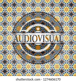 Audiovisual arabic emblem background. Arabesque decoration.