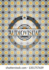 Audiovisual arabic style badge. Arabesque decoration.
