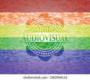 Audiovisual emblem on mosaic background with the colors of the LGBT flag