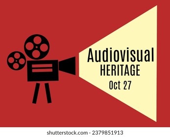 Audiovisual heritage Oct 27. Illustration of an Old projector with the cinema lights.