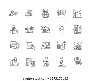 Audit and auditors line icons, signs, vector set, outline illustration concept 