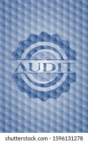 Audit blue badge with geometric background. Vector Illustration. Detailed.