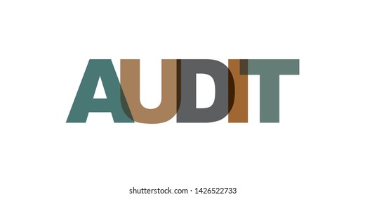 Audit business card text. Modern lettering poster. Color word art slogan icon. Phrases vector print design elements.
