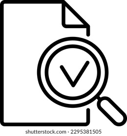 Audit completed thin line icon. Tax review. Data verification. Document with magnifier and check mark inside. Modern vector illustration. 
