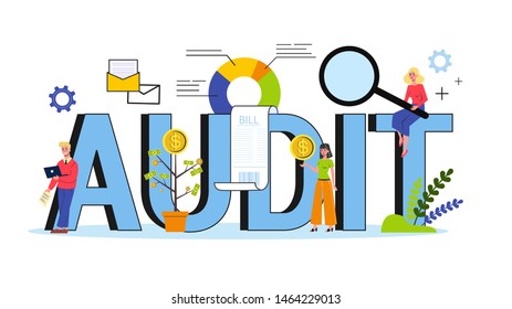 Audit concept. Business data research and analysis. Financial inspection and analytics. Isolated flat illustration