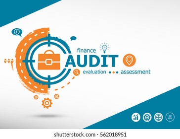 Audit concept on target icon background. Flat illustration. Infographic business for graphic or web design layout 