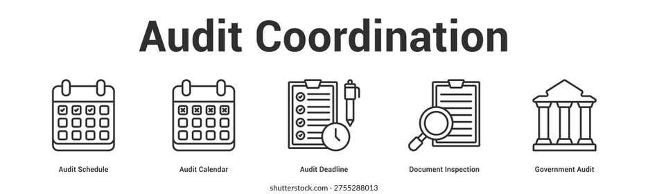 Audit Coordination web banner icon set vector illustration concept for business with icon of Audit Schedule, Audit Calendar, Audit Deadline, Document Inspecti.