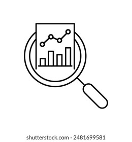 ícono de auditoría y análisis de datos como evaluación de línea delgada. diseño gráfico de trazo de tendencia lineal elemento de Web de logotipo lineal aislado en blanco. concepto de indicador clave de rendimiento o visualización de negocios