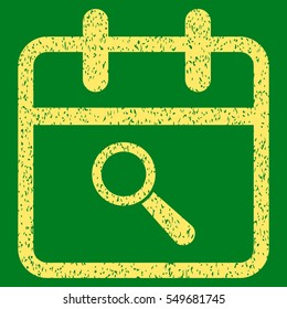 Audit Day grainy textured icon for overlay watermark stamps. Flat symbol with unclean texture. Dotted vector yellow ink rubber seal stamp with grunge design on a green background.