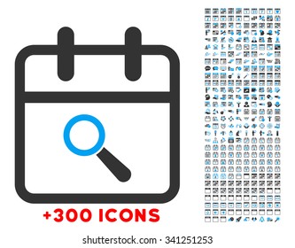 Audit Day vector icon with additional 300 date and time management pictograms. Style is bicolor flat symbols, blue and gray colors, rounded angles, white background.