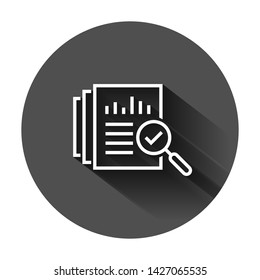 Audit document icon in flat style. Result report vector illustration on black round background with long shadow. Verification control business concept.